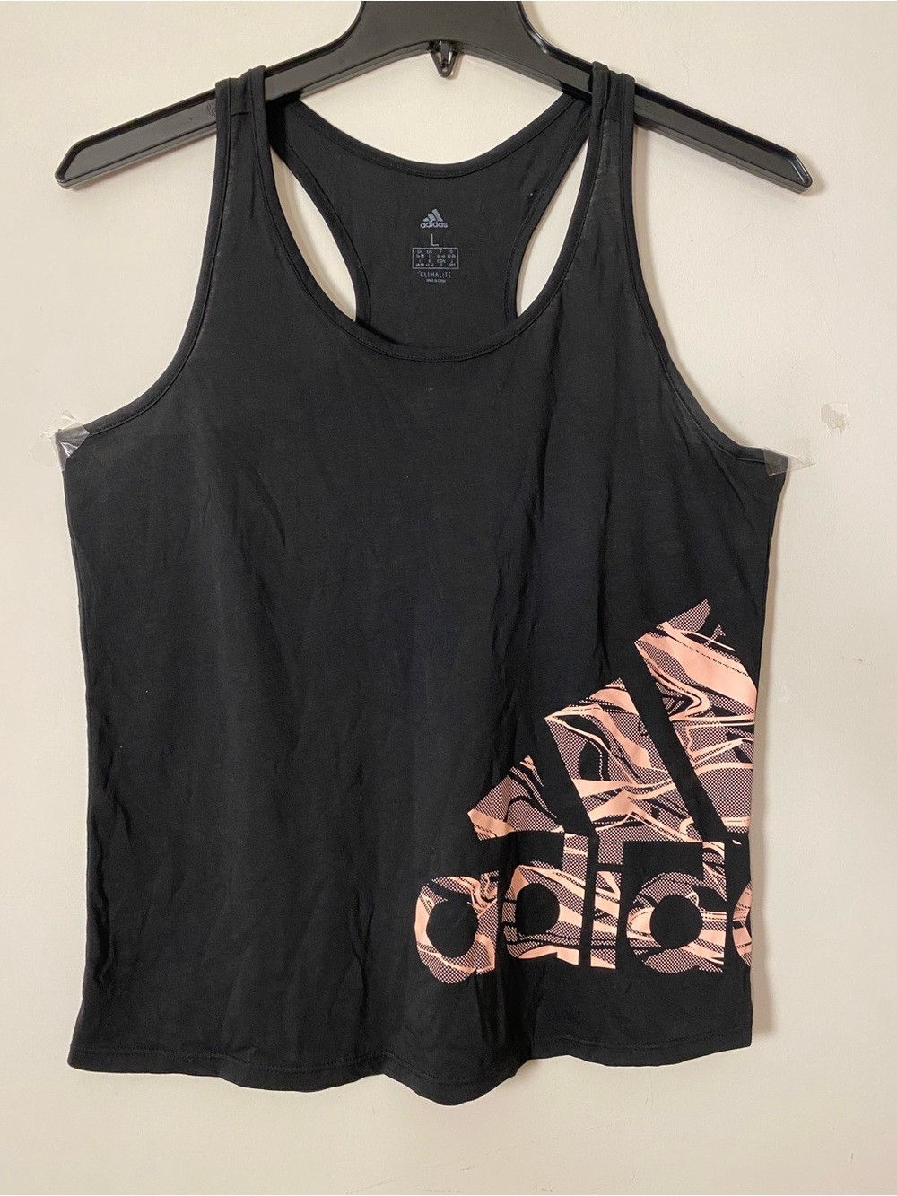 adidas Black Racerback Tank with Pink Graphic Trefoil